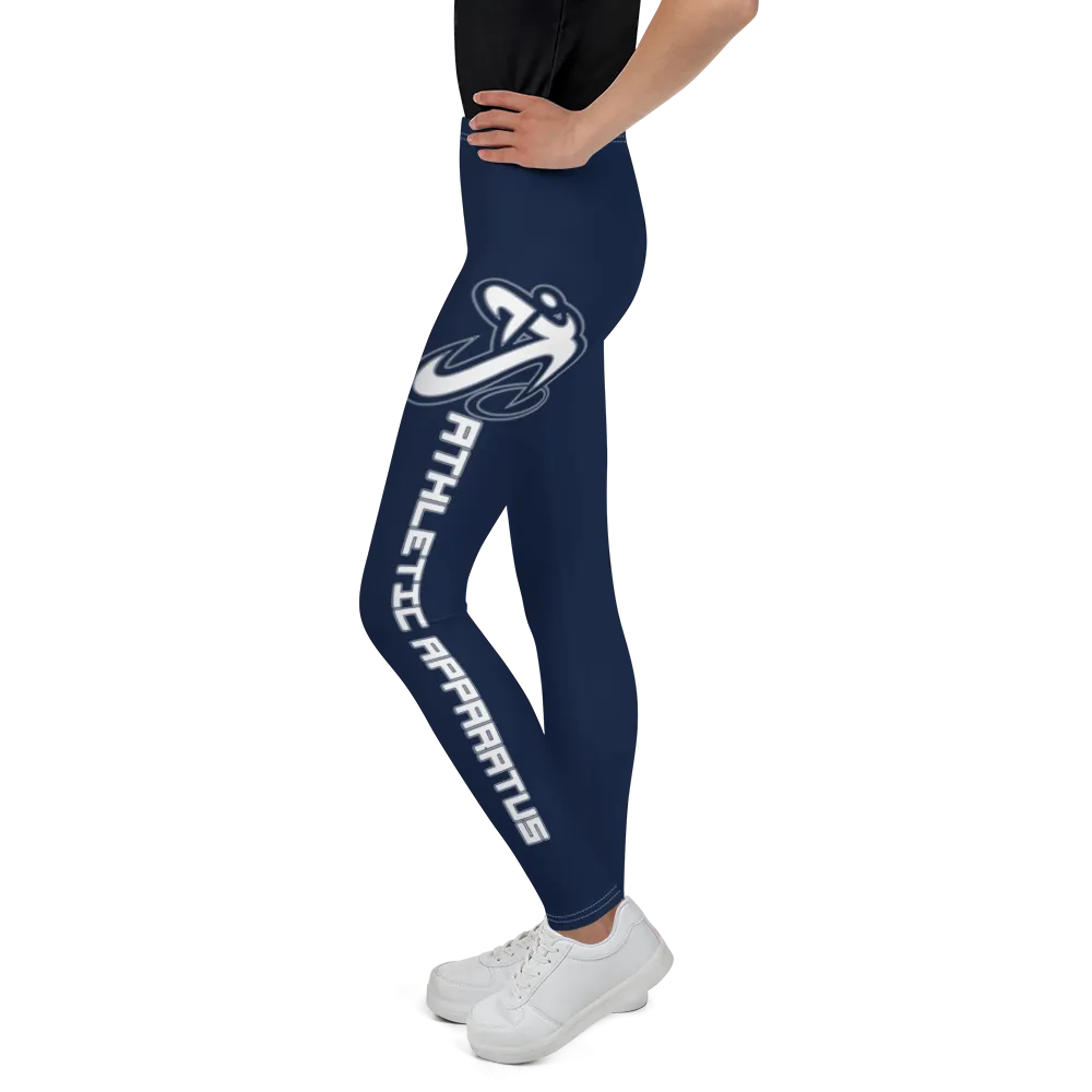 Athletic Apparatus Navy Blue White logo White stitch V2 Youth Leggings