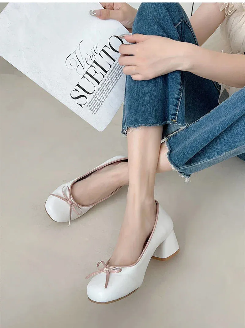 binfenxie Designers Butterfly-knot Women Pumps Fashion Shallow Slip On Thick Low Heel Sandalias Ladies Elegant Outdoor Mary Jane Shoes