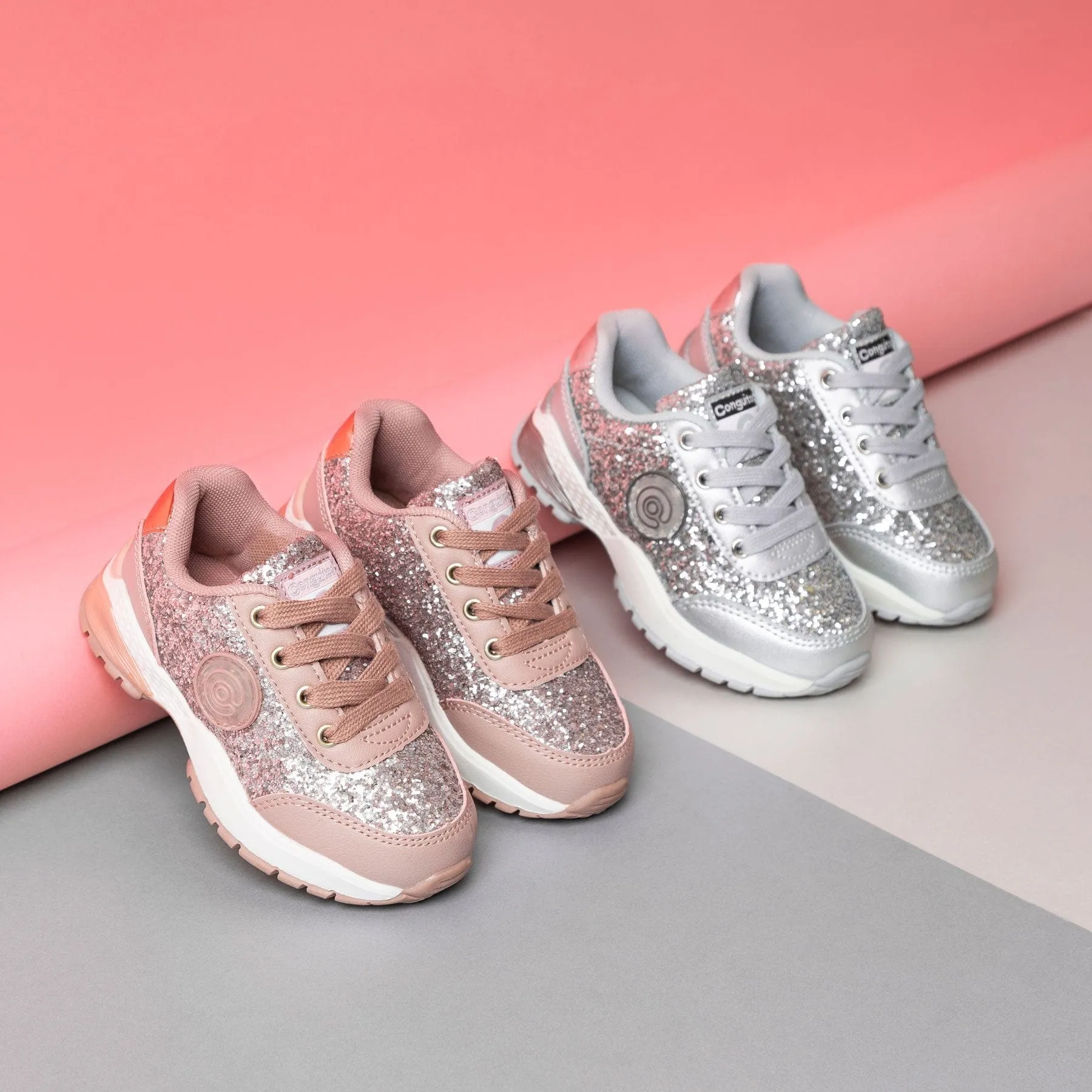Girl's Pink Glitter Sneakers with Lights